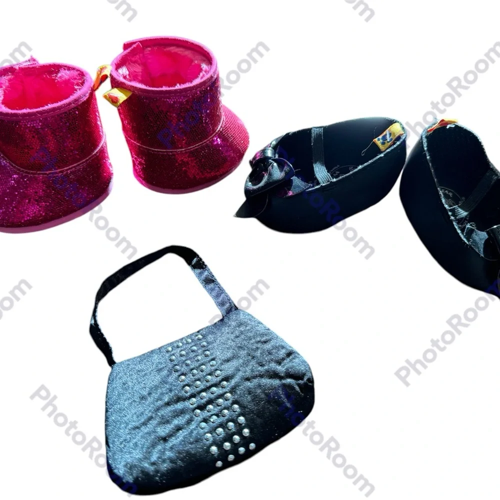 Build -a-Bear Pair of  Boots, Black High Heels with matching Purse